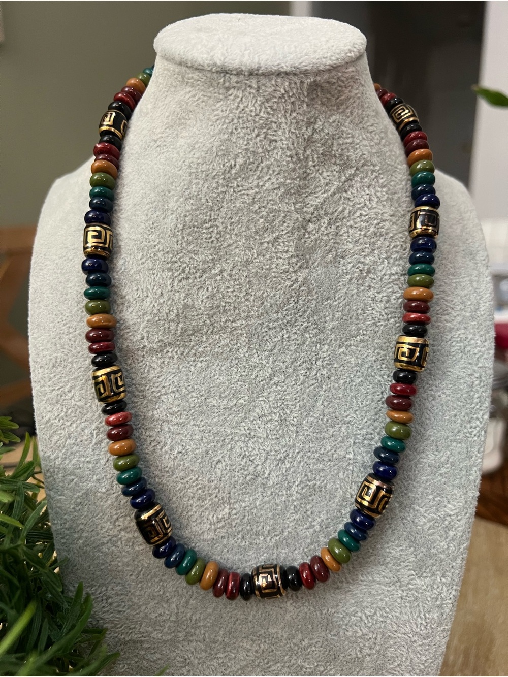 Multicolor Beaded Necklace with Gold Accents - Women Jewelry, 18 inches